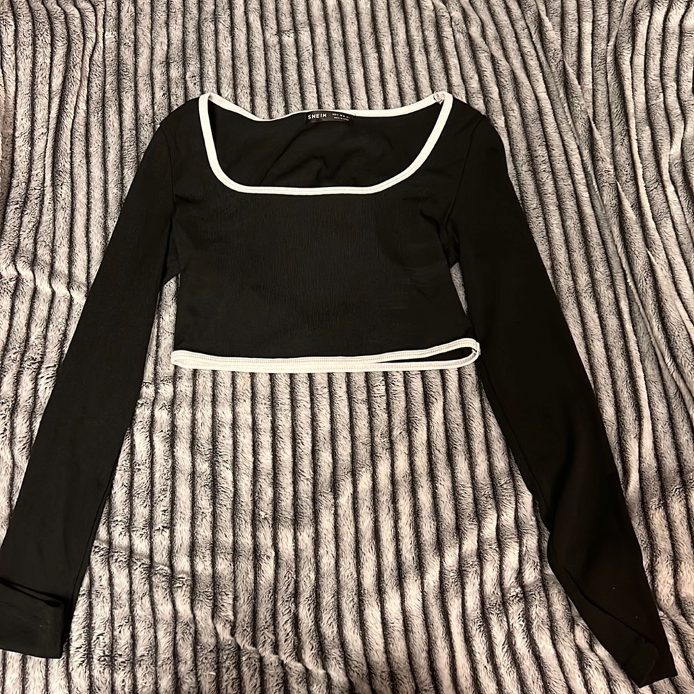 Black cropped long sleeve with white embroidering